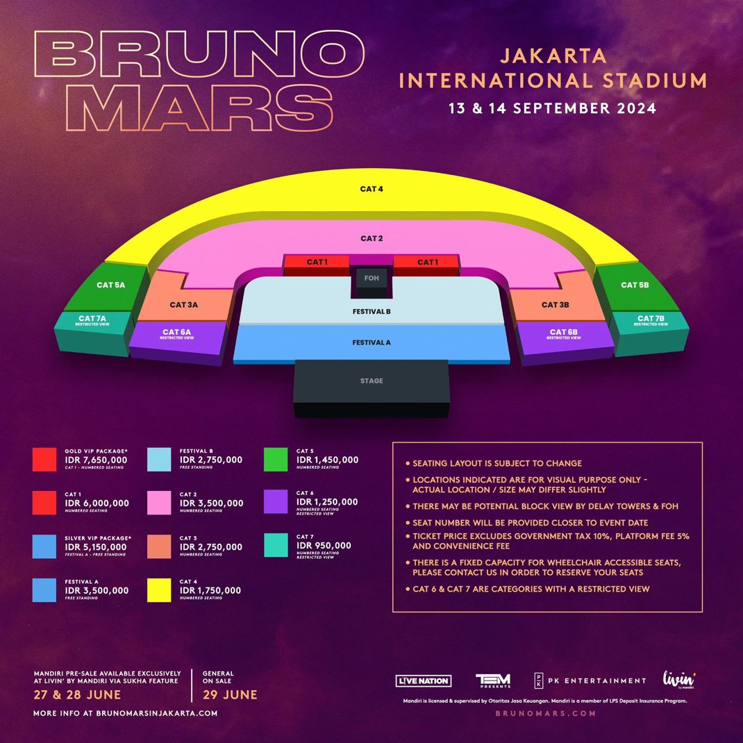 Seatplan Konser Bruno Mars Jakarta 2024